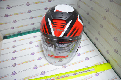 Шлем открытый KIOSHI 526 со стеклом и очками (Черный, красный, S)