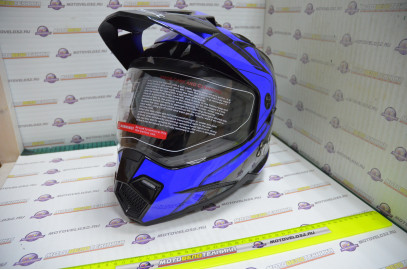 Шлем кроссовый KIOSHI Fighter 802 со стеклом и очками (Синий, L)