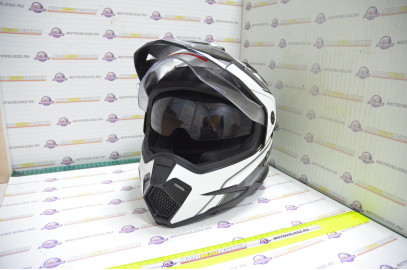 Шлем кроссовый KIOSHI Fighter 802 со стеклом и очками (Черный, белый, S)