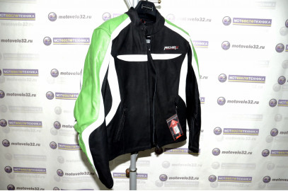 Куртка мотоциклетная (кожа) Street Fighter черно-зеленый (L) MICHIRU